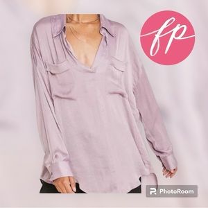 Free People vintage Starry Dreams silky pullover blouse. Size L.